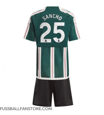 Manchester United Jadon Sancho #25 Replik Auswärtstrikot Kinder 2023-24 Kurzarm (+ Kurze Hosen)